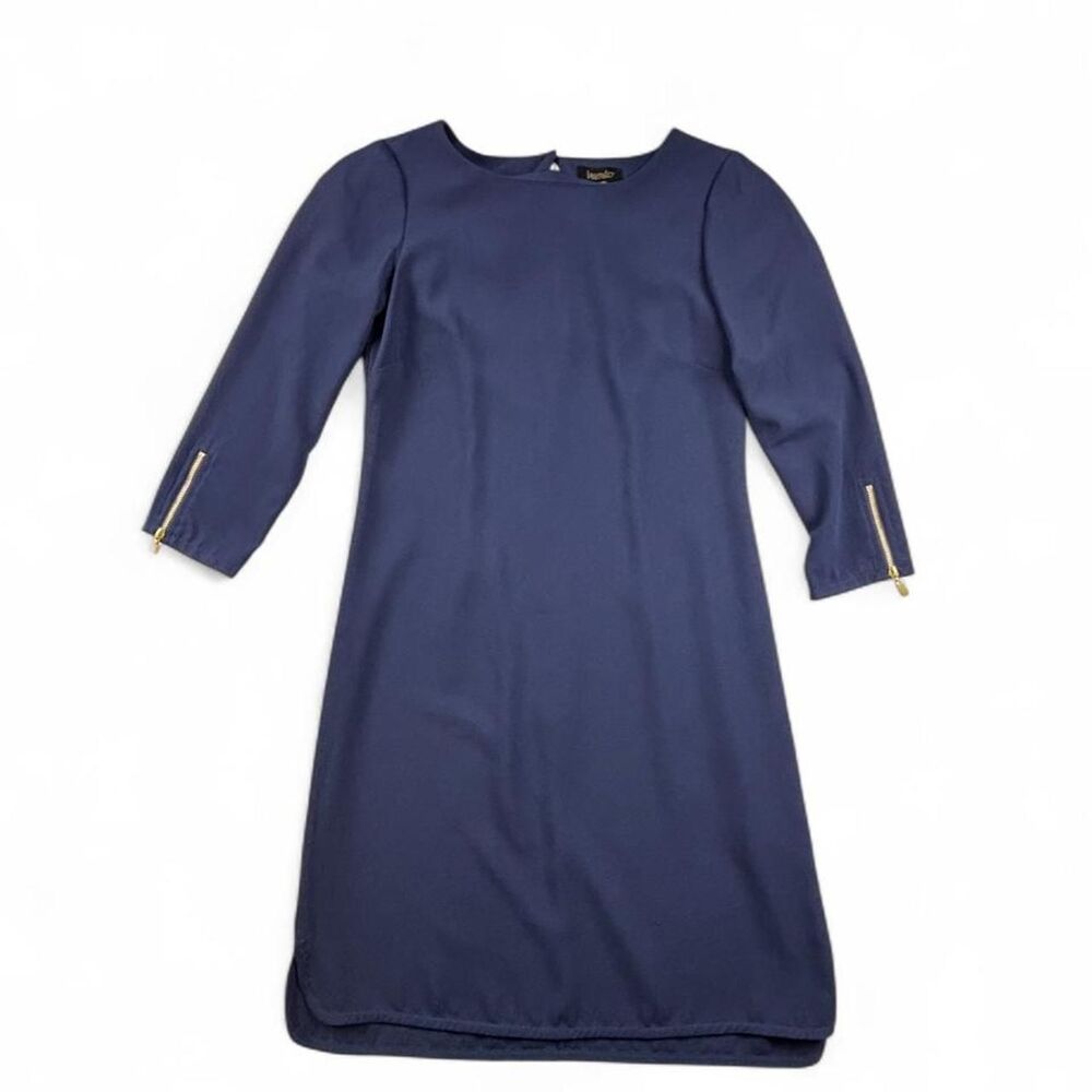 Laundry Shelli Segal Dress Women’s 2 Navy Blue Sheath Zip Sleeve Career
